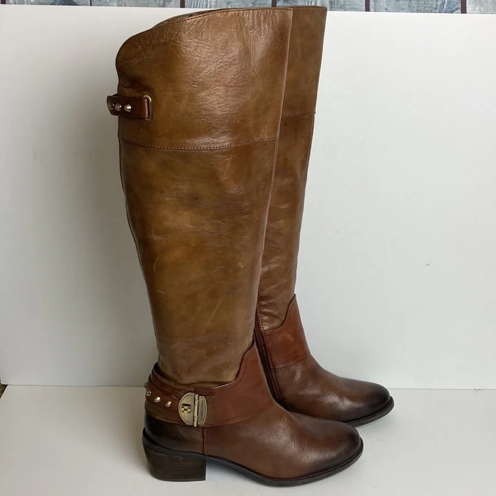 Vince Camuto Beatrix Harness Boot in Russet Sz 8 Riding Knee High Equestrian